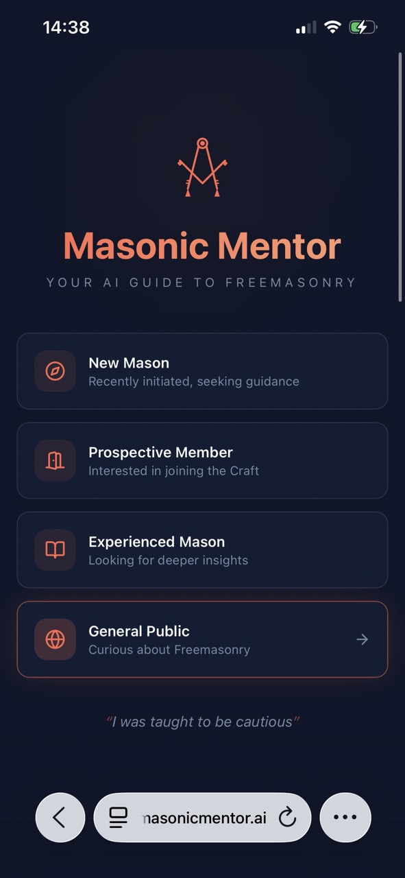 Masonic Mentor AI shown on a mobile phone