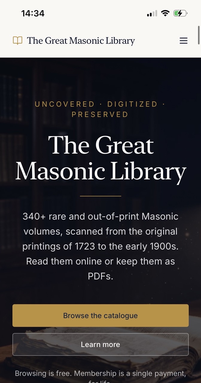The Great Masonic Library shown on a mobile phone